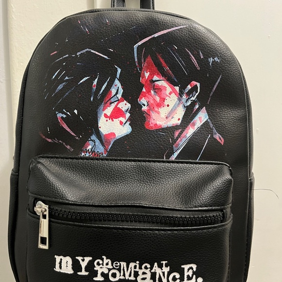 My Chemical Romance Black Graphic Mini Backpack with Red & Blue Accent Artwork - Picture 2 of 4